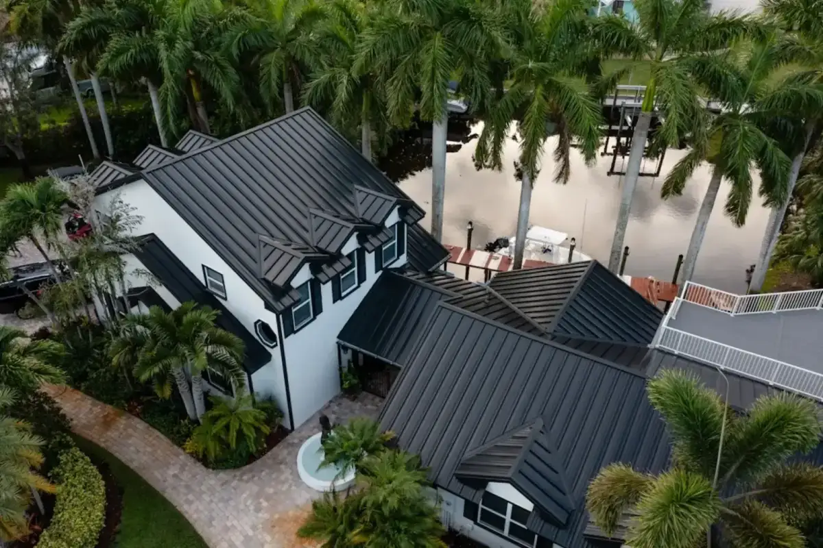Dark metal roof on a two-story Florida home