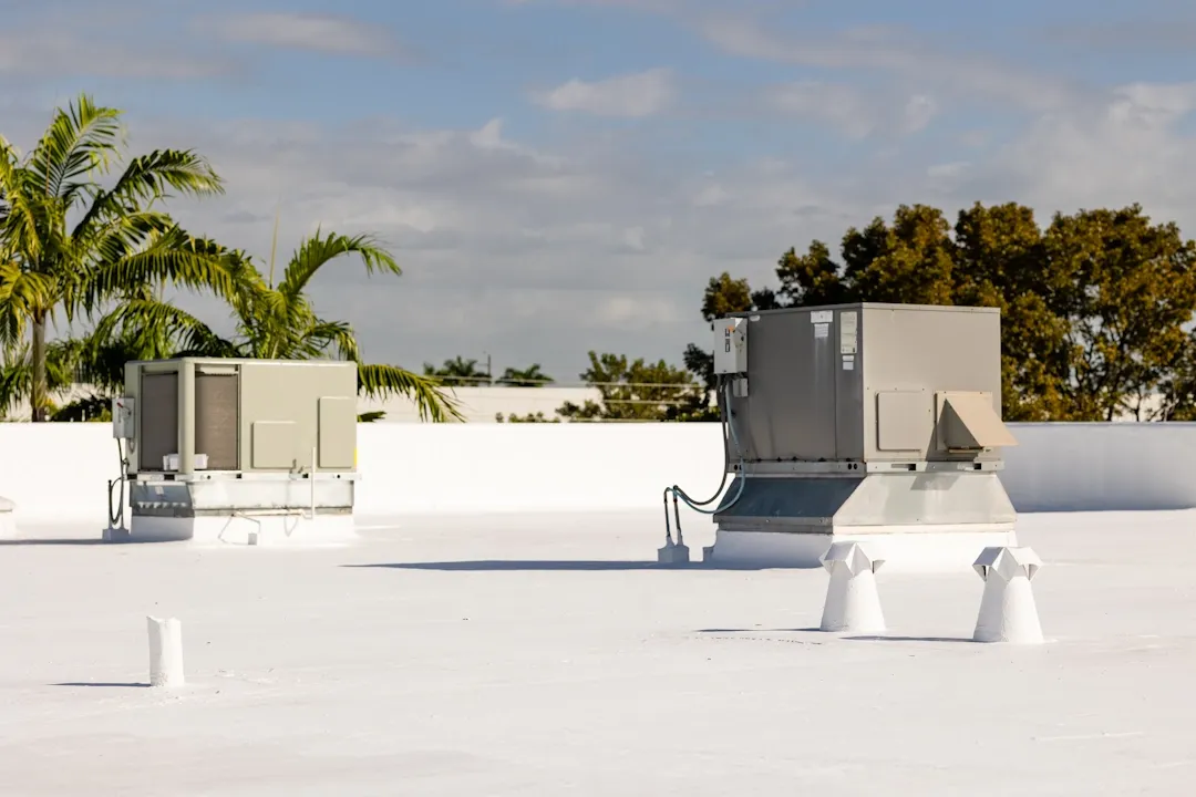 White flat roof with HVAC units