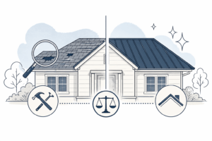 Illustration weighing roof repair versus full roof replacement