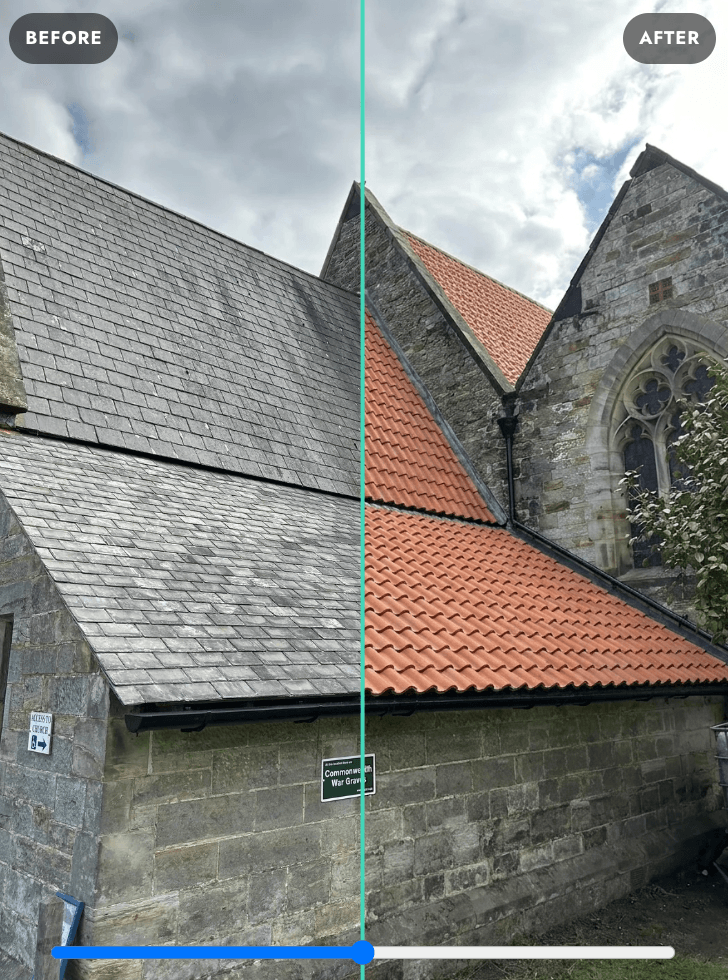 Before and after: a slate roof previewed with new terracotta tile
